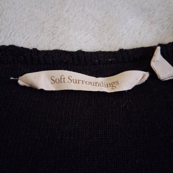 Soft Surroundings Women's 1X Black Knit Tiered Lace Bottom Hem Boho Cardigan - Picture 3 of 12